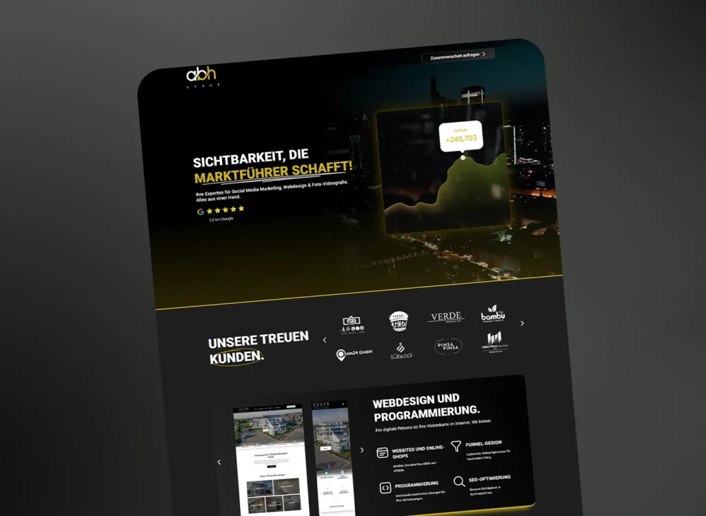 ABH Group Webseite mit dunklem Gradient hintergrund